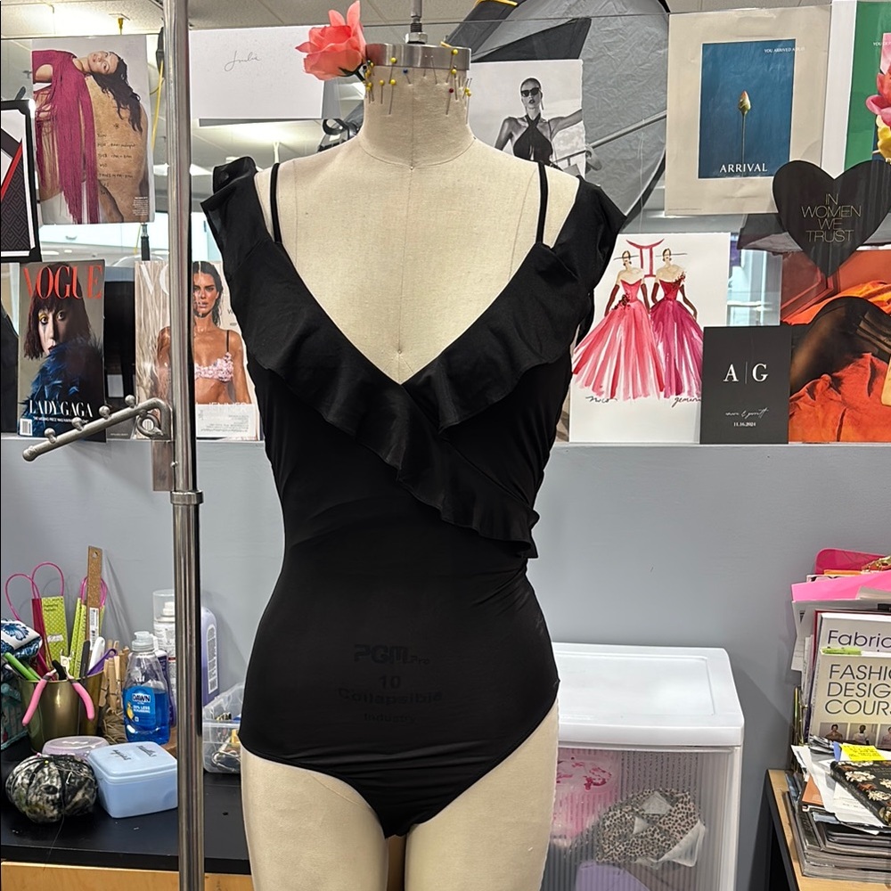 Elegant Black Ruffled Bodysuit
